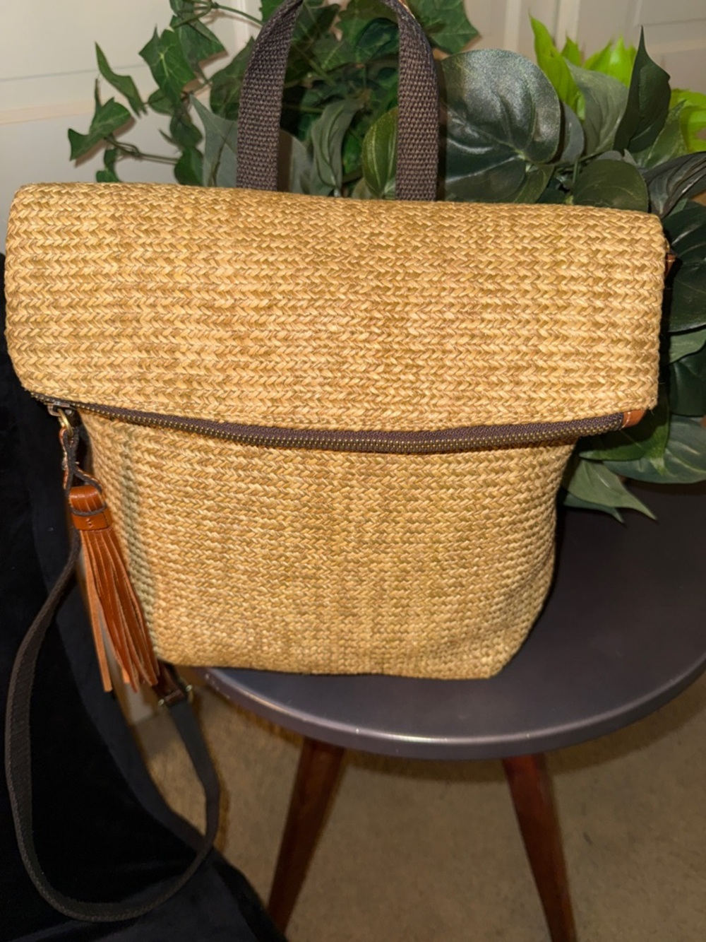 Patricia Nash Woven Straw Converter Backpack to Crossbody Bag Leather Trim - Picture 7 of 15